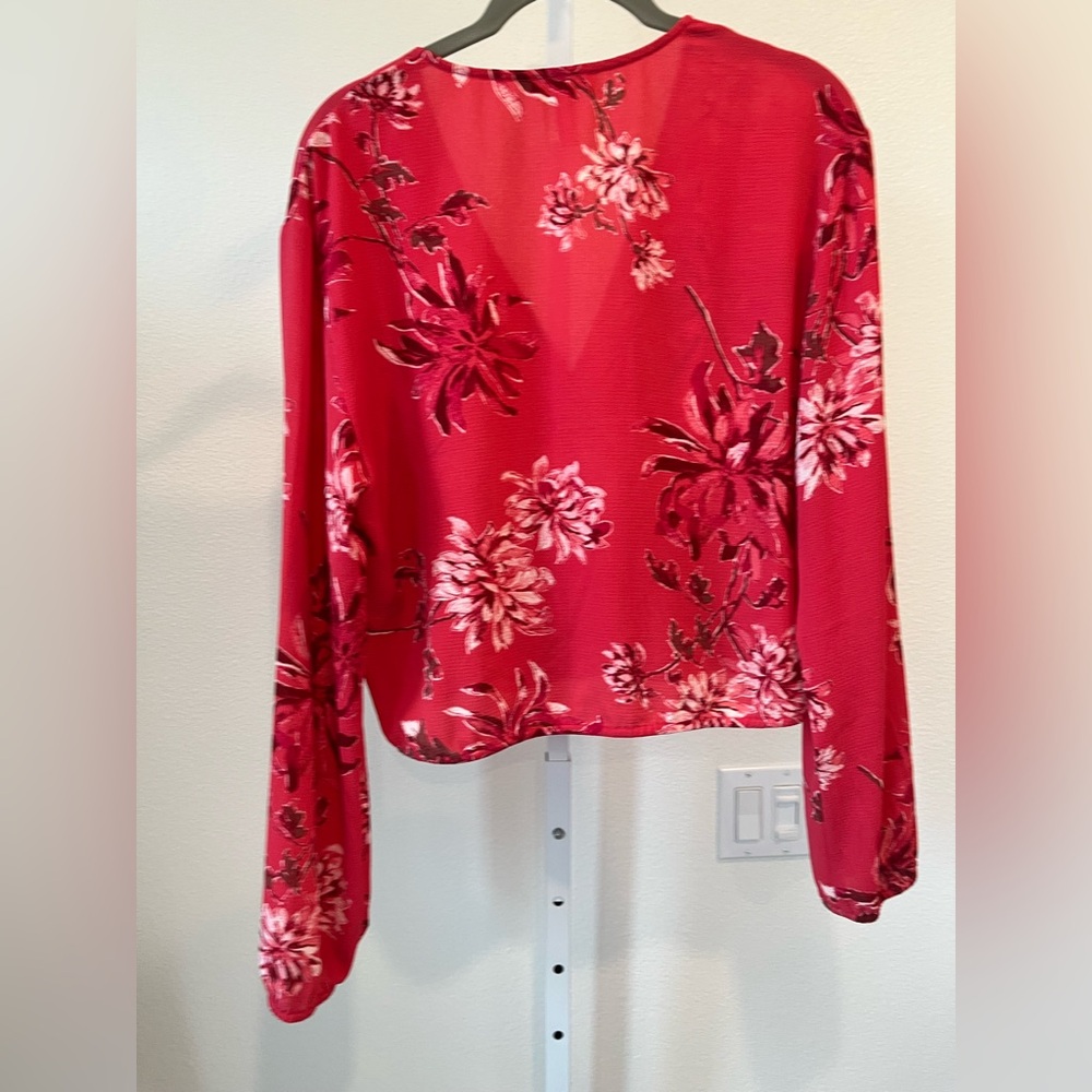 Leith Red Raspberry Floral Wrap Blouse - Picture 6 of 6